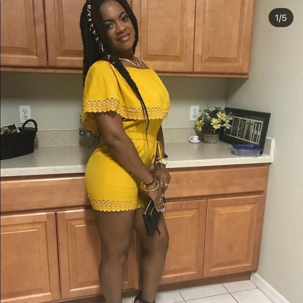 Mustard off the shoulder short romper